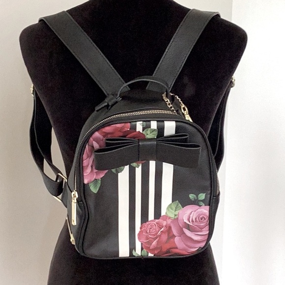 Betsey johnson black pink rose adjustable mini backpack - Picture 8 of 16